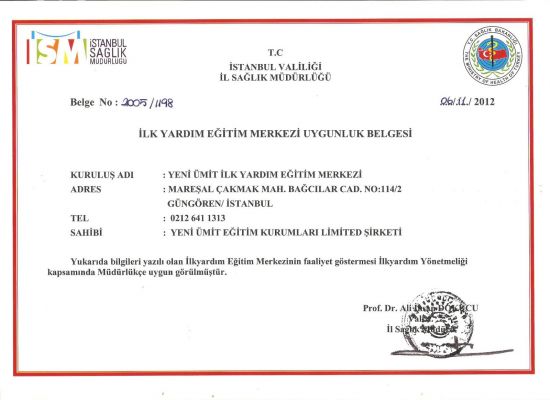 İlk Yardım Uygunluk Belgesi 